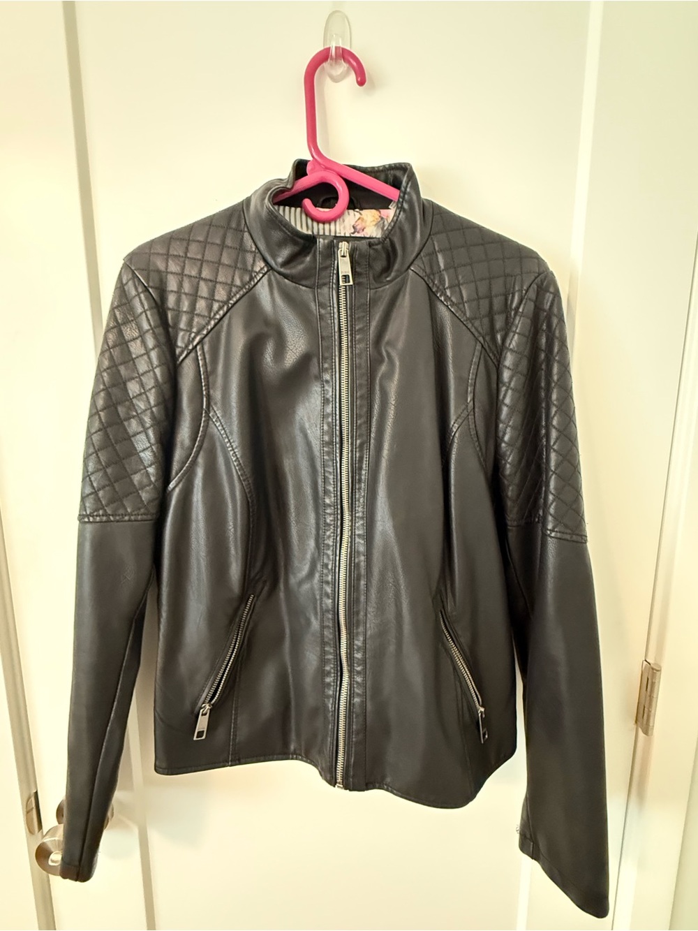 GUESS Black Quilted Faux Leather Jacket - Women's - Size L